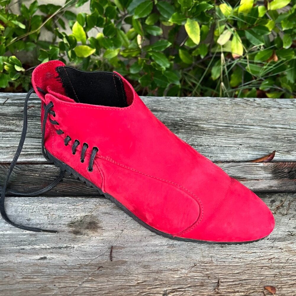 Arche Red Suede Leather Ankle Booties Size 8 - Picture 3 of 6
